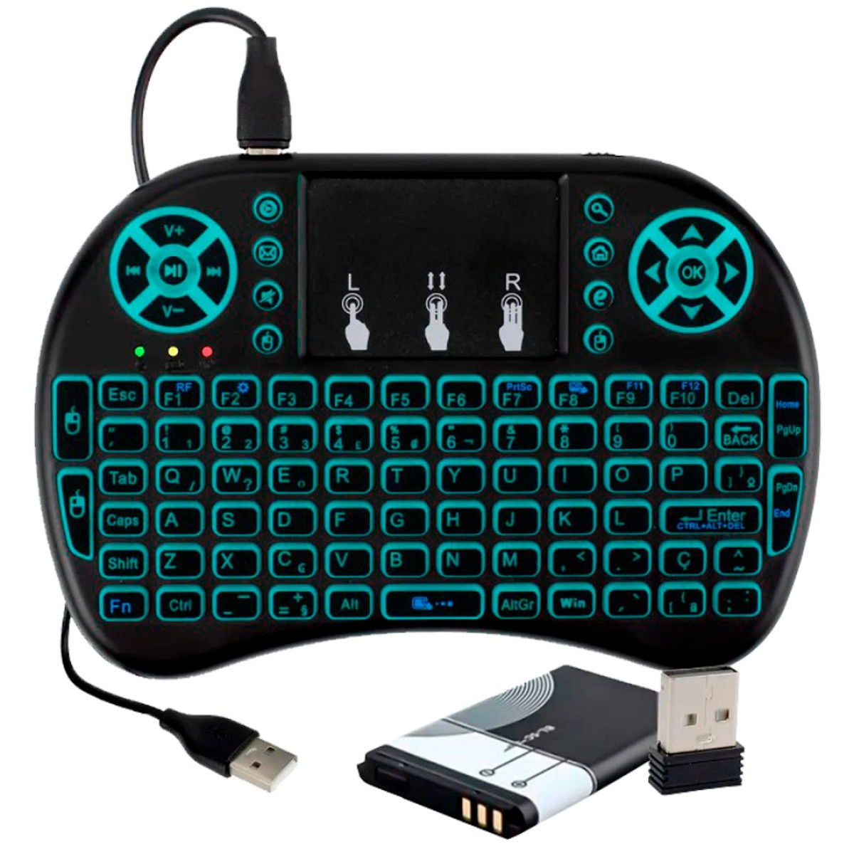 Teclado Controle Airmouse 2,4 Sem Fio com Led